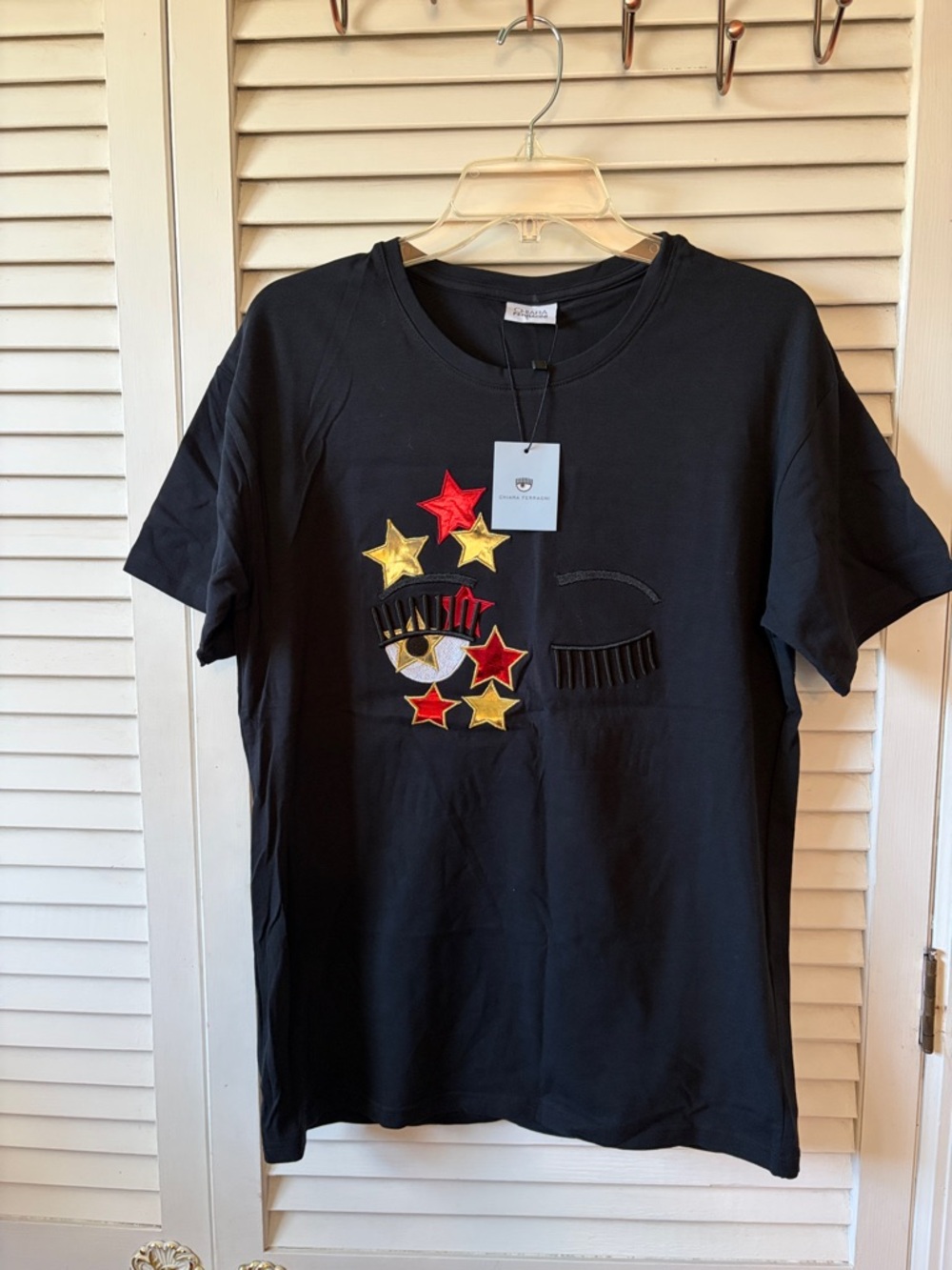 CHIARA FERRAGNI Flirting Eye Stars Cotton T-Shirt